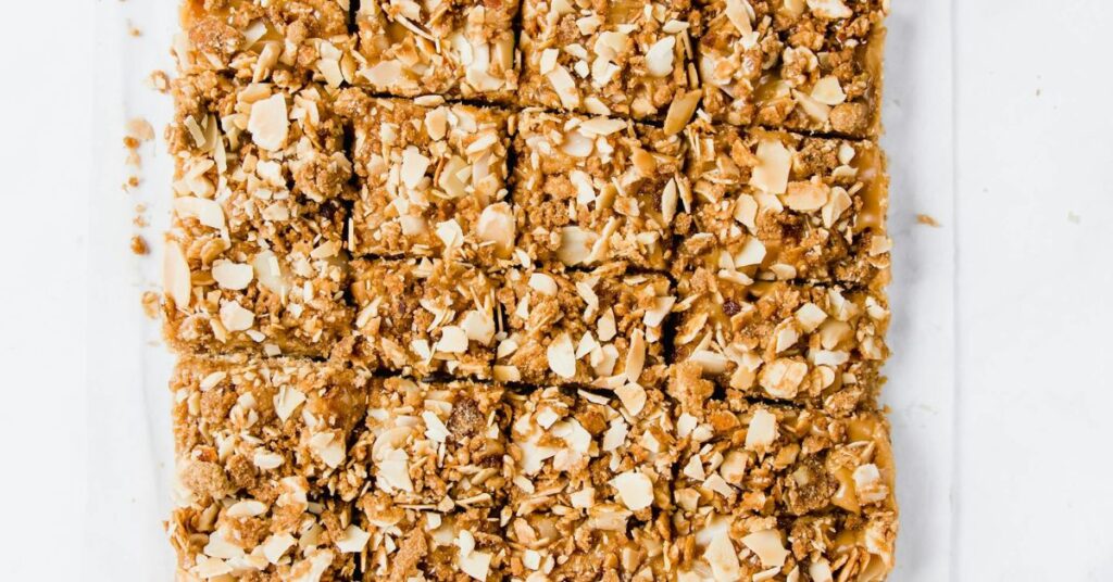 No-bake chocolate oatmeal bars in a tray, cut into squares and ready to serve